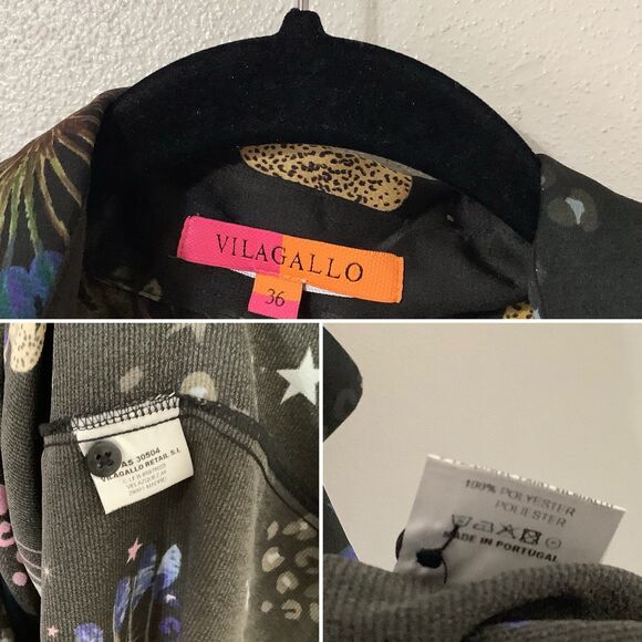 Vilagallo Artsy Wearable Art Black Graphic Leopard Midi Shirt Dress Size 4 - Picture 12 of 12